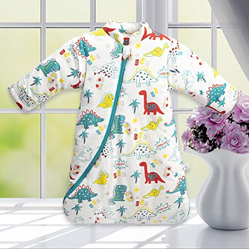 Saco de dormir para bebé de invierno para niños, 3,5 tog, algodón orgánico, varios tamaños desde el nacimiento hasta los 4 años de edad (M: Altura del bebé 75-90 cm/7-18 meses, Green_Dinosaur)