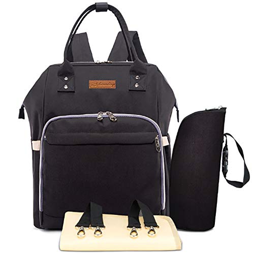 sacport @ Mochilas para Pañales de Viaje Multi-Funcional Gran Capacidad Impermeable con Biberones Bolsillos Bolsa de Hombro Grande Bolso para Bebés Mamá Madre y el Cuidado del Bebé - Negro