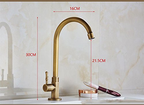 SADASD Grifo de Lavabo de Cobre de Alta Gama de Color Blanco Dorado Envejecido, para Fregadero de Cocina, con un Solo Agujero, válvula de cerámica para Agua fría,con Manguera G1/2