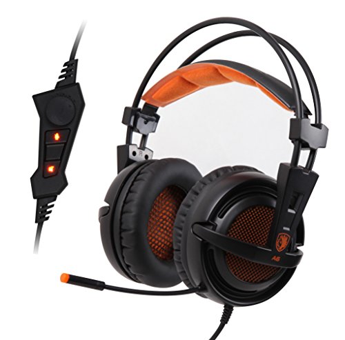 SADES A6 7.1 de sonido envolvente estéreo Pro PC Gaming Headset la venda de los auriculares con micrófono de alta sensibilidad del enchufe USB Over-the-Ear luces LED respiración Control de volumen (Negro)