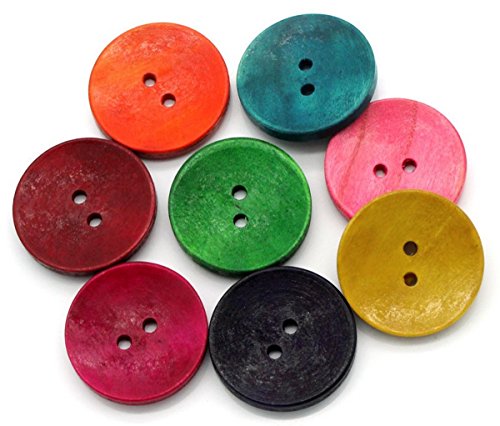 sadingo Madera Botones – 50 Unidades – 3 cm – Bunter Mix – Rojo Verde Amarillo Azul Rosa – Grandes Botones Set para costura y manualidades