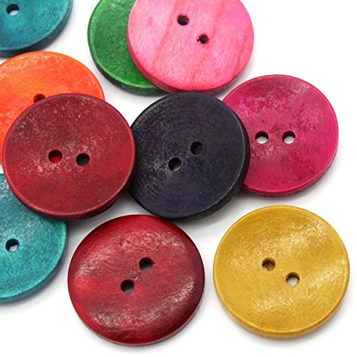 sadingo Madera Botones – 50 Unidades – 3 cm – Bunter Mix – Rojo Verde Amarillo Azul Rosa – Grandes Botones Set para costura y manualidades