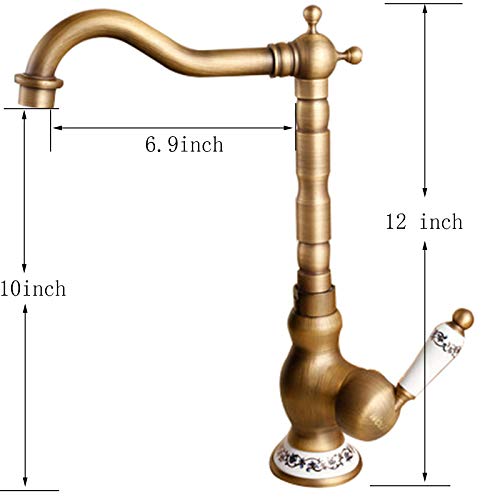 Saeuwtowy Latón Antiguo Cascada Grifo de Lavabo Baño Cocina Alto-caño Giratorio Grifo Del Fregadero Baño Cocina Cerámica Blanca Manejan Americano De Solo Agujero Antigua Grifo De Mezclador De Baño