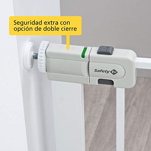 Safety 1st Easy Close Extra Tall Metal Barrera de seguridad extra alta para puertas y escaleras, altura 91 cm, Puerta de seguridad 80 cm hasta 94 cm con extensiones, Blanco