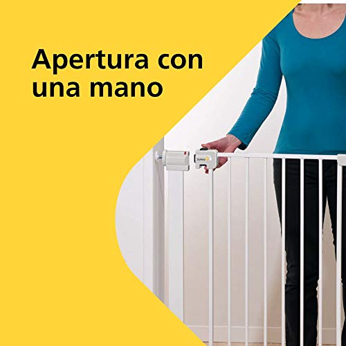 Safety 1st Easy Close Extra Tall Metal Barrera de seguridad extra alta para puertas y escaleras, altura 91 cm, Puerta de seguridad 80 cm hasta 94 cm con extensiones, Blanco