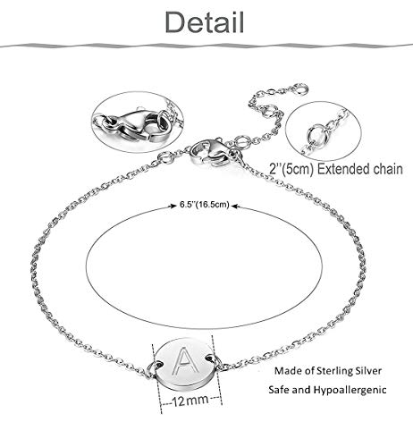 sailimue Pulseras Plata de Ley 925 para Muje Niñas Inicial de Cadena Letra A-Z Pulsera 16.5+5CM Ajustable