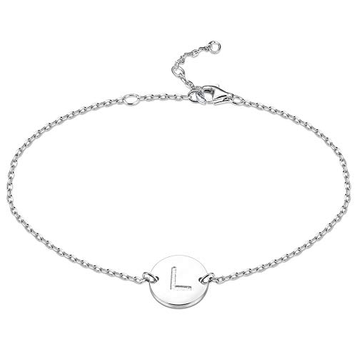 sailimue Pulseras Plata de Ley 925 para Muje Niñas Inicial de Cadena Letra A-Z Pulsera 16.5+5CM Ajustable