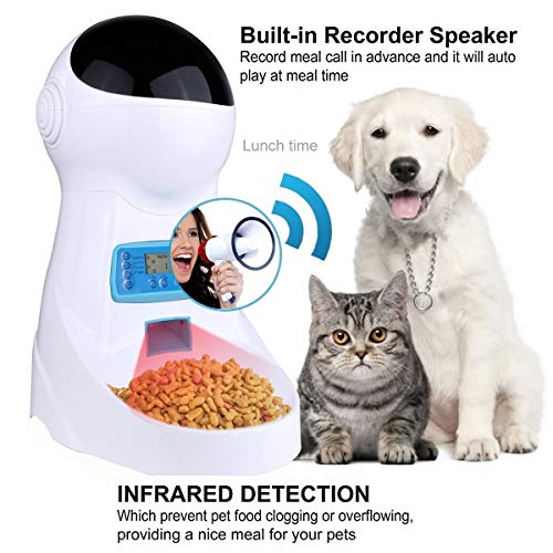 Sailnovo Dispensador Automático 4L de 4 Comidas Diarias para Mascotas Perros y Gatos, Comedero Automático con Grabación de Voz, Temporizador, Detección de Infrarrojos, Consumo de Energía Bajo