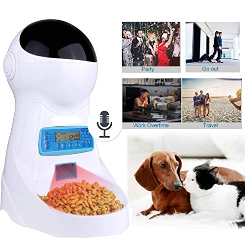 Sailnovo Dispensador Automático 4L de 4 Comidas Diarias para Mascotas Perros y Gatos, Comedero Automático con Grabación de Voz, Temporizador, Detección de Infrarrojos, Consumo de Energía Bajo