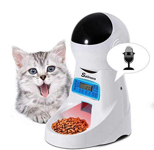 Sailnovo Dispensador Automático 4L de 4 Comidas Diarias para Mascotas Perros y Gatos, Comedero Automático con Grabación de Voz, Temporizador, Detección de Infrarrojos, Consumo de Energía Bajo