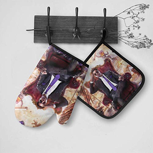 Saints Row Oven Mitts y Pot Holders Sets Guantes para horno colgante Soportes para ollas Juego de 2 piezas, para cocina Barbacoa antideslizante resistente al calor Cocina Hornear Parrilla Lavable