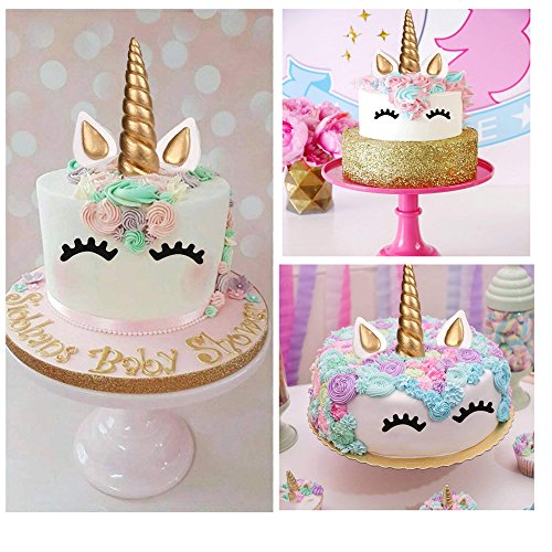 SAIYU Unicorn Cake Cake Set Oro Unicornio Cuerno Orejas y pestañas Cake Decorations para Unicorn Party Baby Shower Birthday Wedding Party