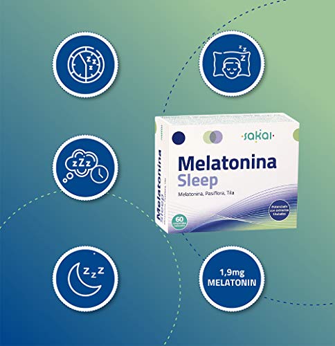 Sakai - Melatonina Sleep, 60 comprimidos masticables. Conciliación rápida del Sueño con efecto Duradero. Melatonina, Pasiflora y Tila. 1,9mg de Melatonina por comprimido.