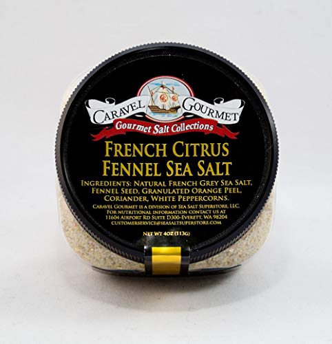 Sal del Mar Francés Citrus hinojo - Natural francés Gris sal del mar con semillas de hinojo, naranja, cilantro, pimienta blanca - gluten, MSG, No-GMO - Cocina, Acabado Sal - 113.4 g