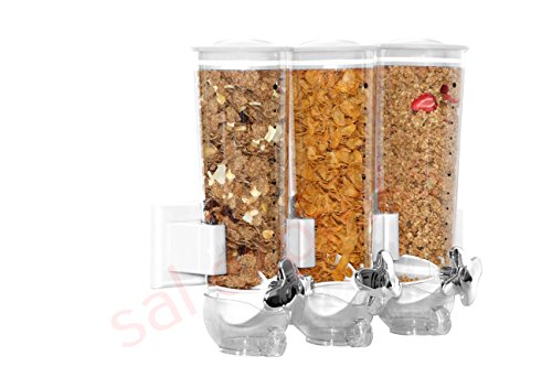 SaleemSpace - Dispensador / unidad de almacenamiento triple de cereales y alimentos secos, para montar en la pared