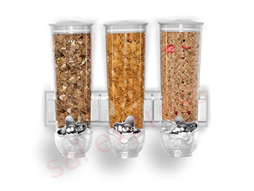 SaleemSpace - Dispensador / unidad de almacenamiento triple de cereales y alimentos secos, para montar en la pared