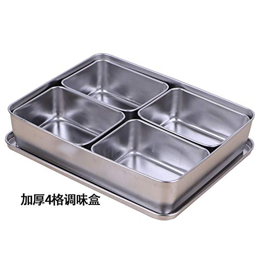 salero cocina Frasco de condimento giratorio Stainless steel box, square box, 6 boxes, barbecue restaurant, combination-Thickened stainless steel 6 grid seasoning box