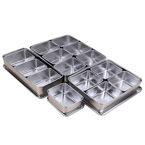 salero cocina Frasco de condimento giratorio Stainless steel box, square box, 6 boxes, barbecue restaurant, combination-Thickened stainless steel 6 grid seasoning box