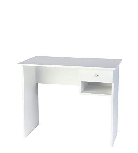 Samblo S-9906B Hana - Escritorio con Cajón, Mesa de Estudio de 90 cm de Ancho, Melamina, color Blanco