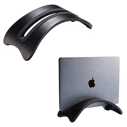 SAMDI Soporte Vertical para Laptop, Bookarc Natural Original Sencillo Escritorio Vertical de Madera con 3 Slots Soporte Titular Mostrar Stander para Apple Macbook Pro (Madera de Roble Negro)