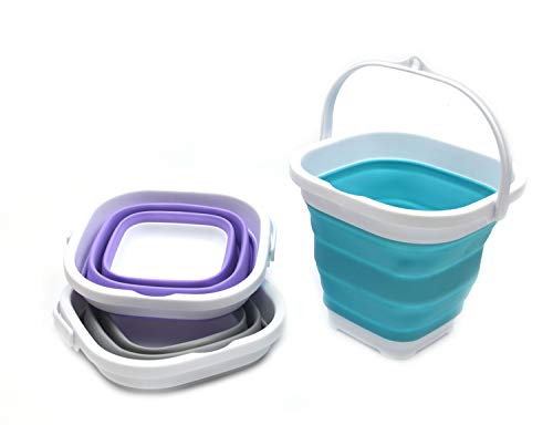 SAMMART Set de 3 Cubos de plástico Plegables Cuadrados Super Mini - Tina Cuadrada Plegable - Cubo de Agua portátil para Pesca - Olla de Agua para Ahorro de Espacio al Aire Libre (3)