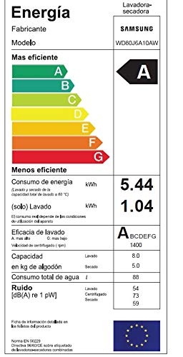 Samsung - Lavasecadora Serie 6 WD80J6A10AW 8kg de Lavado/ 5kg de Secado, Carga Frontal, Blanco, LED