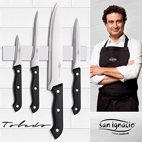 San Ignacio Black&Marble - Set 3 sartenes (16-20-24 cm) y 4 cuchillos, aluminio prensado con revestimiento de mármol, apto para todo tipo de cocinas incluido inducción