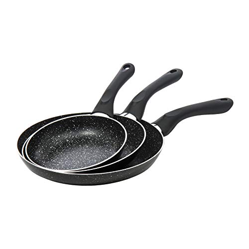 San Ignacio Black&Marble - Set 3 sartenes (16-20-24 cm) y 4 cuchillos, aluminio prensado con revestimiento de mármol, apto para todo tipo de cocinas incluido inducción