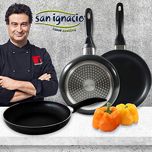 San Ignacio - Cocina - Batería 7 piezas Faro y Set 3 sartenes Ø16/Ø20/Ø24 cms negro, aluminio prensado, antiadherente, inducción