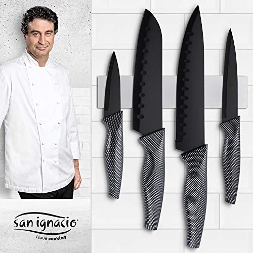 San Ignacio Navy Black Set de 3 sartenes + 4 Cuchillos 3 Utensilios de Cocina, Pack Kitchen Pro