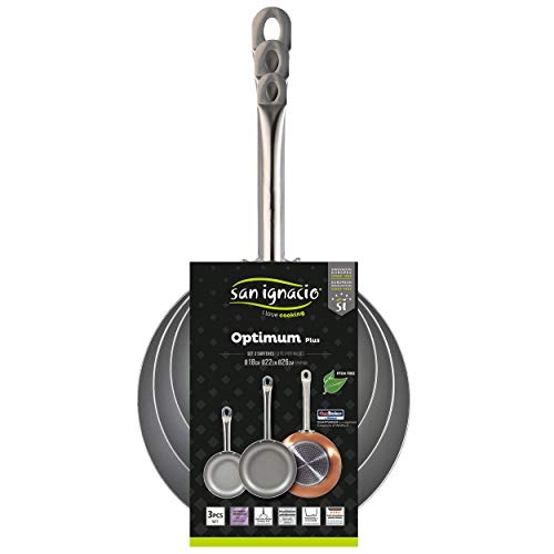 San Ignacio Optimum Plus Set 3 Sartenes, Aluminio Prensado, Aptas para Inducción, 18, 22, 26 cm