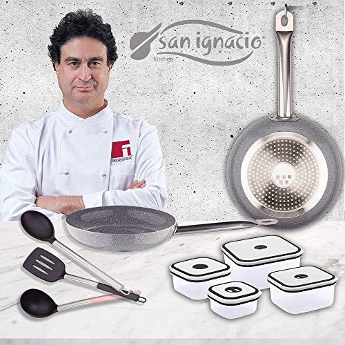 San Ignacio PK1406 Foodies Set 2 sartenes 24x5 y 28x5,5 cm + 4 fiambreras + 3 Utensilios, Aluminio prensado