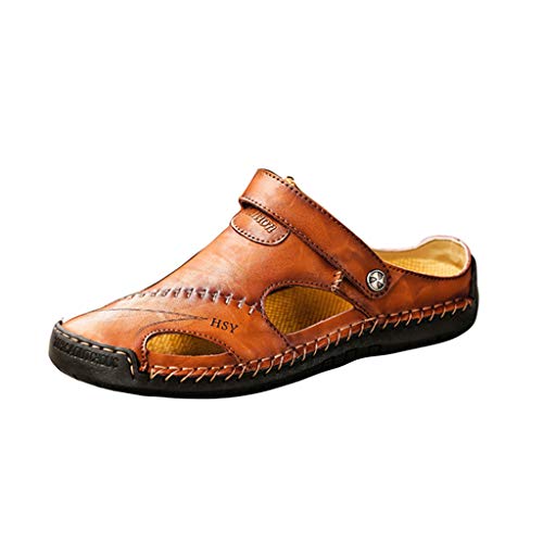 Sandalias de Cuero Casual de Verano para Hombre Transpirable Tendencia Zapatos de Playa al Aire Libre Sandalias de Playa Zapatillas de Montaña Senderismo Cuero Negro 38-48 riou