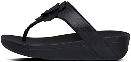 Sandalias de cuña de Mujer FitFlop Entre Dedo con Flor Decorativa en Color Negro