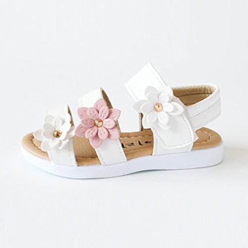 Sandalias de Vestir Niña K-youth® Moda Zapatos Bebe Niña Verano Zapatos de Cuero Niña Flor Zapatos Planos Zapatos de Princesa Chicas Zapatos de Baile para Bautizo Cumpleaños Fiesta (28, Blanco)