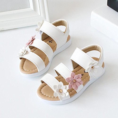 Sandalias de Vestir Niña K-youth® Moda Zapatos Bebe Niña Verano Zapatos de Cuero Niña Flor Zapatos Planos Zapatos de Princesa Chicas Zapatos de Baile para Bautizo Cumpleaños Fiesta (28, Blanco)