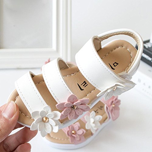 Sandalias de Vestir Niña K-youth® Moda Zapatos Bebe Niña Verano Zapatos de Cuero Niña Flor Zapatos Planos Zapatos de Princesa Chicas Zapatos de Baile para Bautizo Cumpleaños Fiesta (28, Blanco)