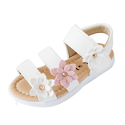 Sandalias de Vestir Niña K-youth® Moda Zapatos Bebe Niña Verano Zapatos de Cuero Niña Flor Zapatos Planos Zapatos de Princesa Chicas Zapatos de Baile para Bautizo Cumpleaños Fiesta (28, Blanco)