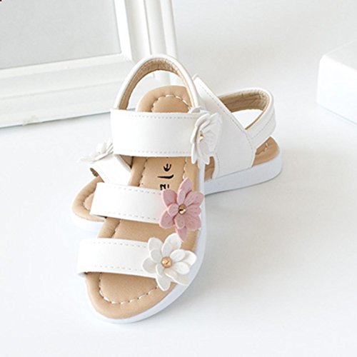 Sandalias de Vestir Niña K-youth® Moda Zapatos Bebe Niña Verano Zapatos de Cuero Niña Flor Zapatos Planos Zapatos de Princesa Chicas Zapatos de Baile para Bautizo Cumpleaños Fiesta (28, Blanco)