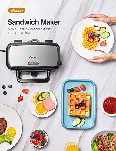 Sandwichera 3 en 1 Sandwichera Eléctrica 1200W Control de Temperatura Gofrera con 3 Plato Extraíble para Tostadas, Gofres y Carne, Acero inoxidable & Revestimiento Antiadherente, luz Indicadora, TIBEK