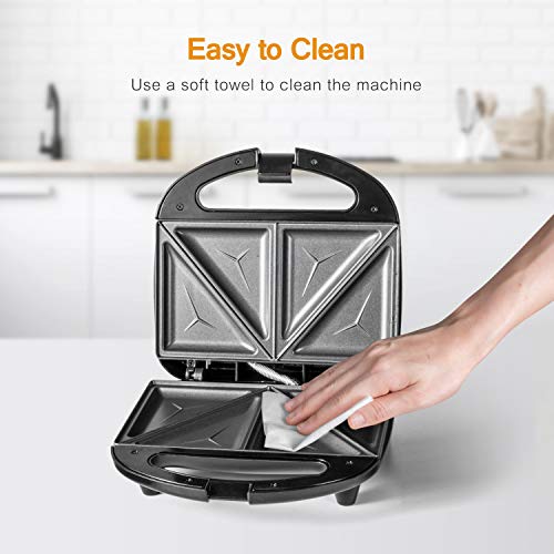 Sandwichera Electrica con Capacidad para 2 Sándwiches Tostados de 750W, Toast Acero Inoxidable Antiadherente 2 Sandwiches y 2 Indicadores Luminosos, Libre BPA, Negro con Asas de Cool Touch