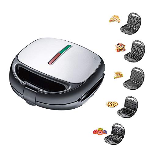 Sandwichera Tostadora Eléctrica 5 En 1, Desayuno Rápido Máquina Multifuncional Gofrera Y Grill, Placas Antiadherentes Extraíbles Para Waffles, Donuts, Sandwich, Steak Panini Regalo