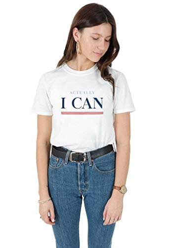 Sanfran - Camiseta de manga corta con texto en inglés "Actually I Can Top Fashion Blogger Blog Feminist Girl Power Blanco blanco S