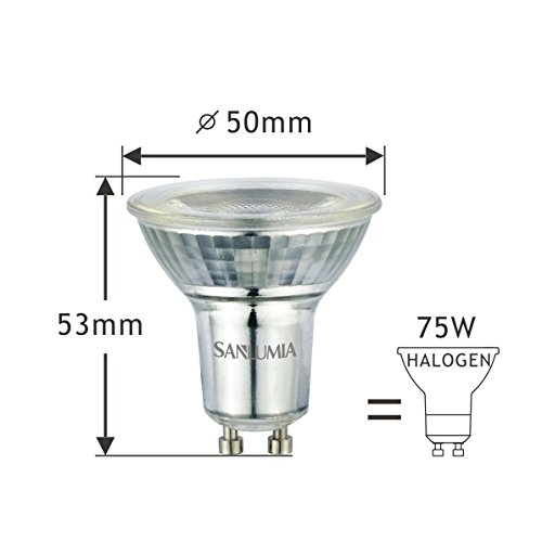 Sanlumia Bombillas LED GU10, 6W = 75W Halógena, 500Lm, Blanco Frío (6400K), Ultra Brillante, Iluminación de Techo para Cocina, Oficina, o Baño, 38° ángulo de haz，Paquete de 10