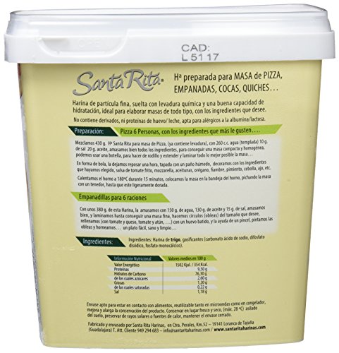 Santa Rita Harina para Masa de Pizza - 6 Paquetes de 430 gr - Total: 2580 gr