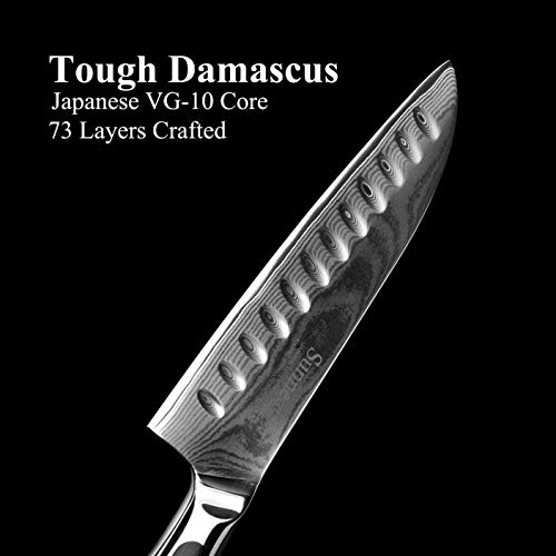 Santoku Cuchillo 18cm - Sunnecko Cuchillos de Cocina Japoneses Damasco Multifuncional para Sashimi o Vegetales