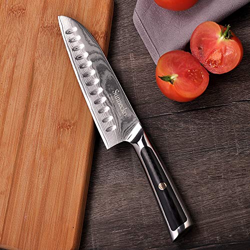 Santoku Cuchillo 18cm - Sunnecko Cuchillos de Cocina Japoneses Damasco Multifuncional para Sashimi o Vegetales