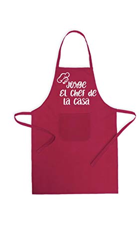 SAQUITOMAGICO Delantal Personalizado con tu Nombre. Soy el/la Chef de la casa!! (Rojo)