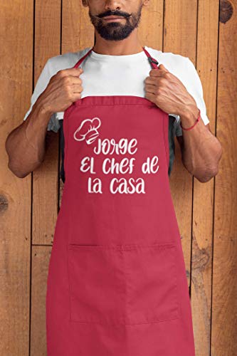 SAQUITOMAGICO Delantal Personalizado con tu Nombre. Soy el/la Chef de la casa!! (Rojo)