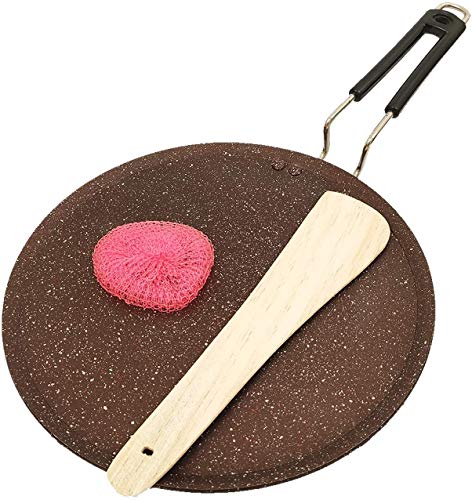 Sartén antiadherente Dosa con base de inducción Tawa antiadherente Dosa Tava plana compatible Plancha redonda Omelette sartén antiadherente Sartén para utensilios de cocina con mango fijo (285MM)